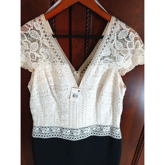 NWT TADASHI SHOJI Women's Sz 14 Black w/Ivory Lace Overlay Formal Dress Elegant! - Picture 2 of 13